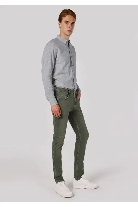 Blue, straight leg, low rise, slim fit jeans for men. - 3