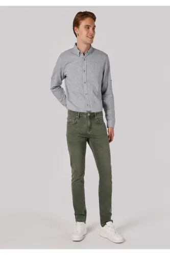 Blue, straight leg, low rise, slim fit jeans for men. - 1