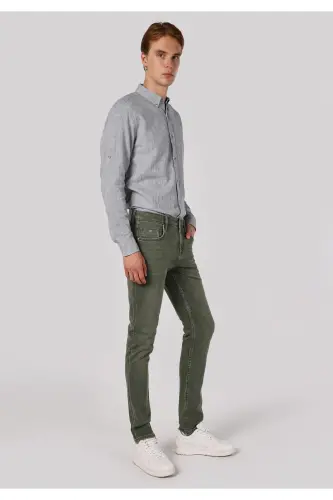 Blue, straight leg, low rise, slim fit jeans for men. - 3