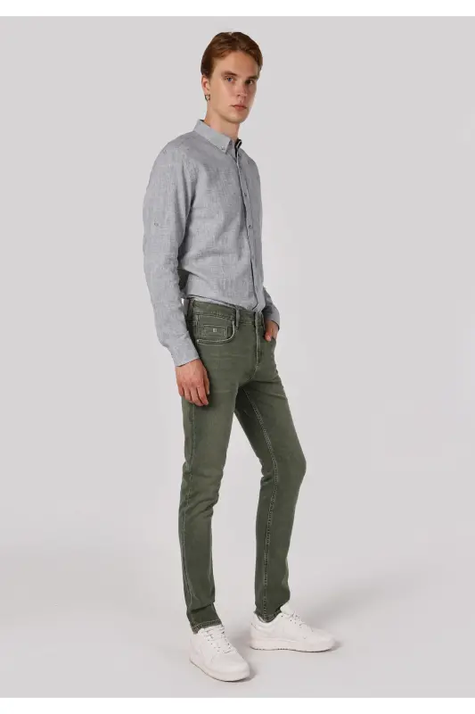 Blue, straight leg, low rise, slim fit jeans for men. - 3