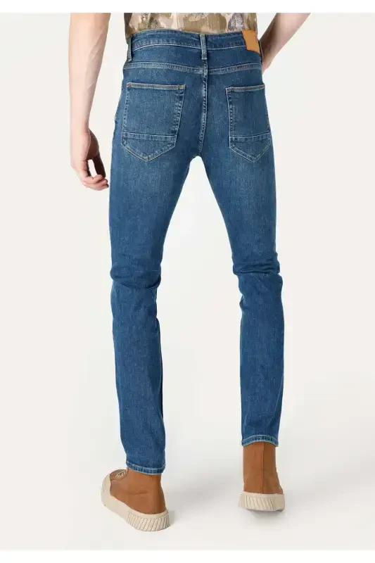 Blue, straight leg, low waist, regular fit trousers for men. - 2