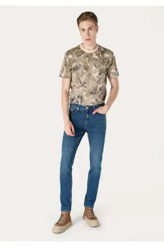 Blue, straight leg, low waist, regular fit trousers for men. - 3