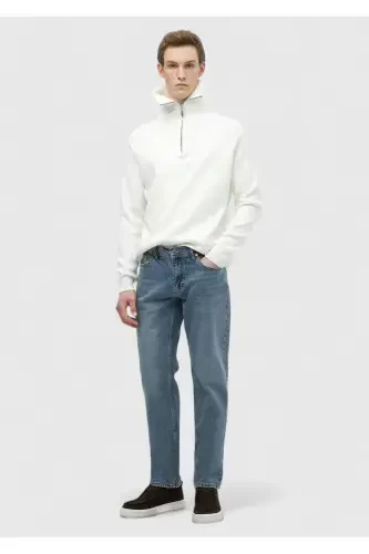 Blue Straight Regular Fit Denim 100% Cotton Trousers - 1