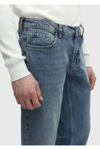 Blue Straight Regular Fit Denim 100% Cotton Trousers - 4