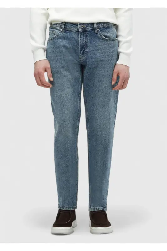 Blue Straight Regular Fit Denim 100% Cotton Trousers - 2