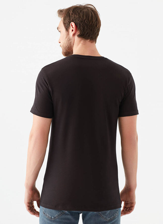 Blue Stretch V-Neck Slim Fit Plain Black Men's T-Shirt - 2