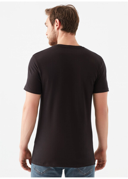 Blue Stretch V-Neck Slim Fit Plain Black Men's T-Shirt - 6