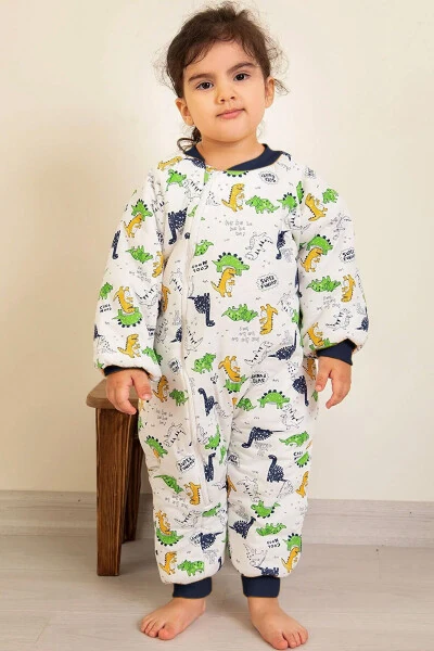 Blue Striped Dinosaur Patterned Boys Sleepsuit - MIKA BEBEK & ÇOCUK