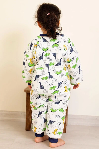 Blue Striped Dinosaur Patterned Boys Sleepsuit - MIKA BEBEK & ÇOCUK (1)