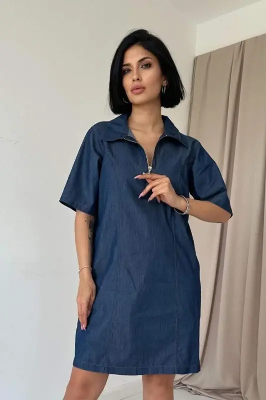 Blue Tencel Dress with Sleeves - 2