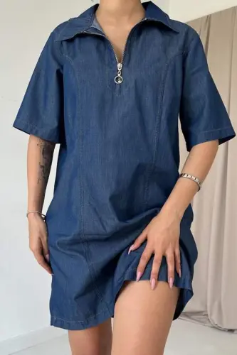 Blue Tencel Dress with Sleeves - 3