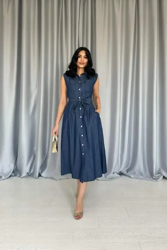 Blue Tencel Snap Dress - BÜYÜKBEDENIZ
