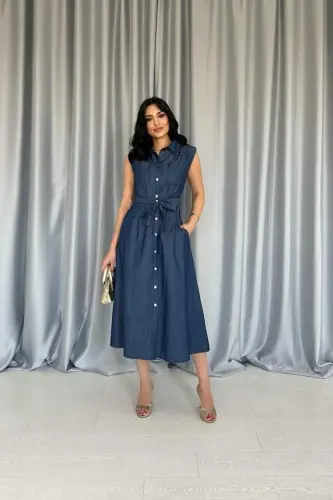 Blue Tencel Snap Dress - BÜYÜKBEDENIZ (1)