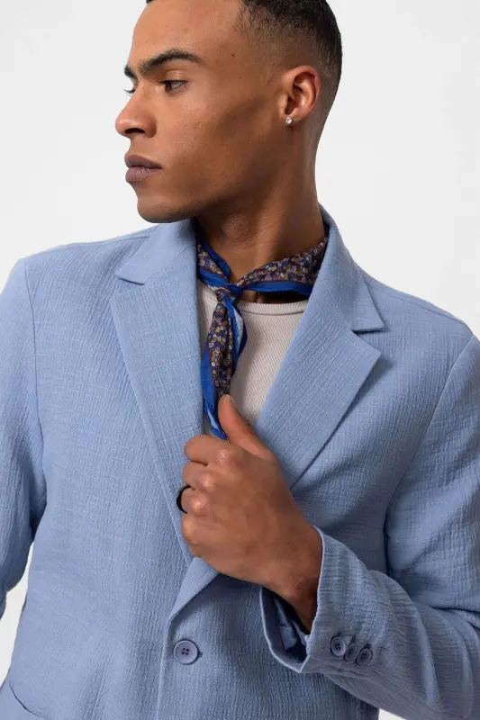 Blue Unlined Pocket Men's Blazer Jacket - Blue - 5