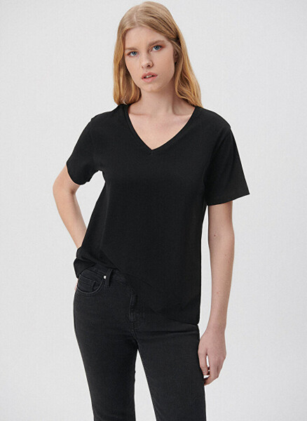 Blue V-Neck Black Women's T-Shirt M1611444-900-V NECK T-SHIRT - 6