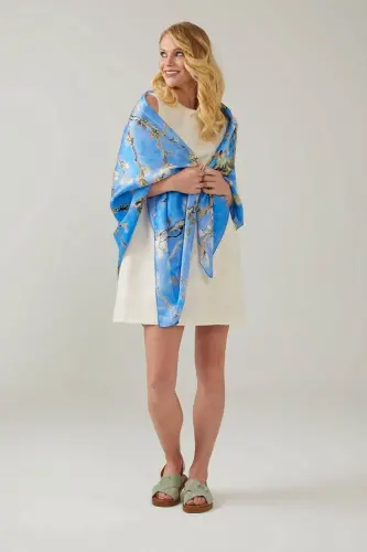 Blue Van Gogh Almond Blossoms Square Scarf - DERIDERIM (1)