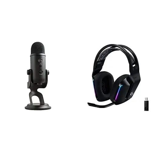 Blue Yeti USB Microphone with Blue VO!CE effects, 4 Pickup Patterns, Plug and Play – Blackout + Logitech G733 Lightspeed Wireless Gaming Headset with Suspension Headband - Black - 1