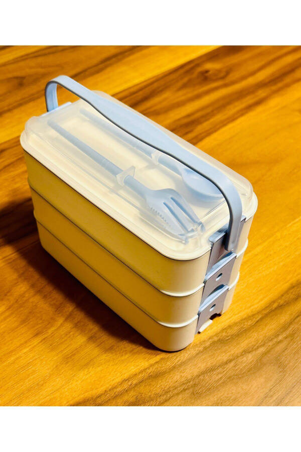 Blue White 3 Tiered Compartment Student Lunch School Storage Container Work Lunch Box Picnic Container Breakfast - 1