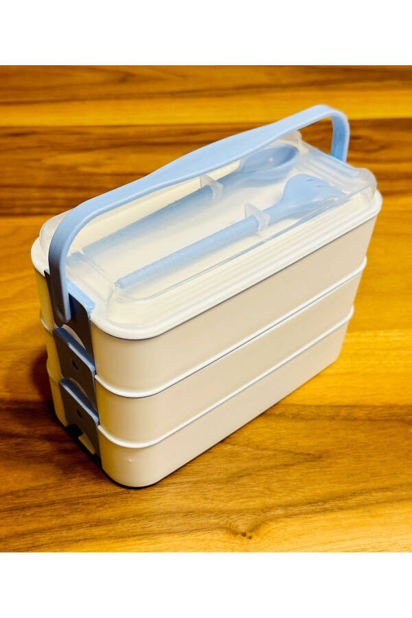 Blue White 3 Tiered Compartment Student Lunch School Storage Container Work Lunch Box Picnic Container Breakfast - 12