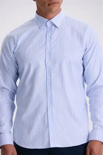 Blue White Comfort Fit Non-Iron 100% Cotton Striped Shirt - 3