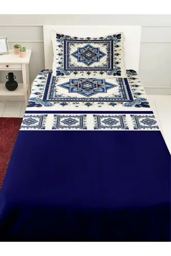 Blue White Floral Patterned Printed Single and Kids Pique Set-Pattern 