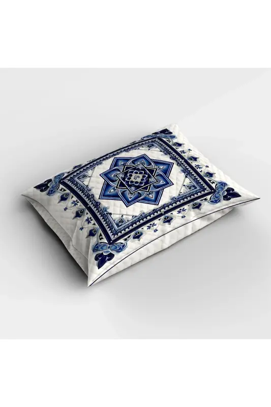 Blue White Floral Patterned Printed Single and Kids Pique Set-Pattern - 2