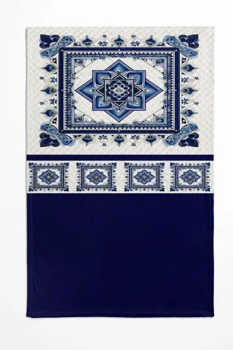 Blue White Floral Patterned Printed Single and Kids Pique Set-Pattern - 3