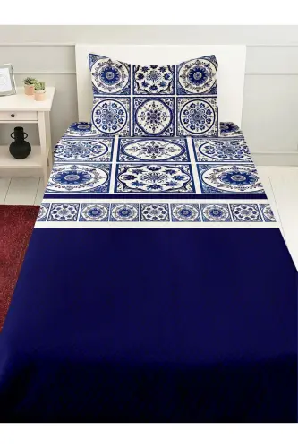 Blue White Tile Patterned Printed Single and Children's Pique Set-Pattern - 1
