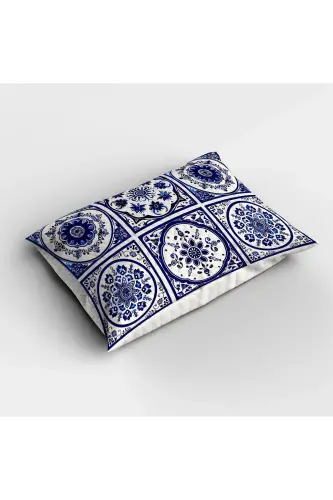 Blue White Tile Patterned Printed Single and Children's Pique Set-Pattern - ELSE DEKOR (1)