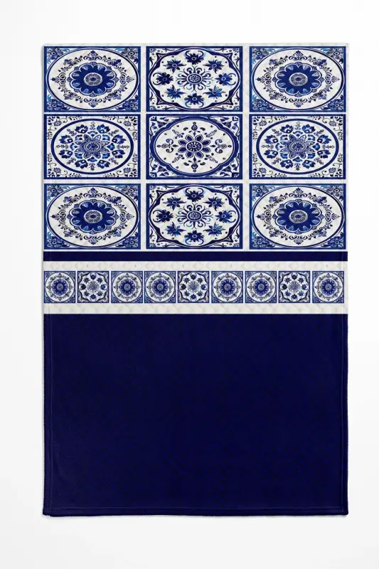 Blue White Tile Patterned Printed Single and Children's Pique Set-Pattern - 3