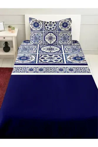 Blue White Tile Patterned Printed Single and Children's Pique Set-Pattern - 1