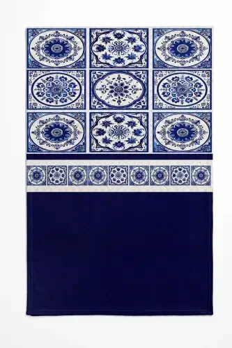 Blue White Tile Patterned Printed Single and Children's Pique Set-Pattern - 3