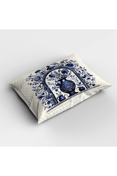 Blue White Vase Vintage Pattern Printed Single and Child Quilt Set - ELSE DEKOR (1)