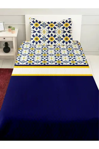 Blue White Yellow Ethnic Patterned Printed Single and Children's Pique Set-Pattern 