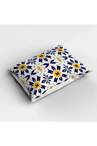 Blue White Yellow Ethnic Patterned Printed Single and Children's Pique Set-Pattern - 2