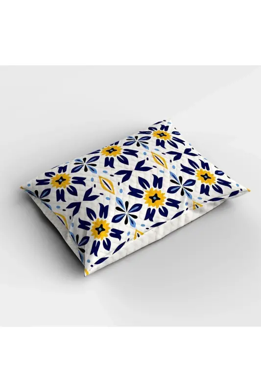 Blue White Yellow Ethnic Patterned Printed Single and Children's Pique Set-Pattern - 2