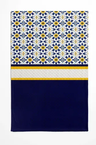 Blue White Yellow Ethnic Patterned Printed Single and Children's Pique Set-Pattern - 3