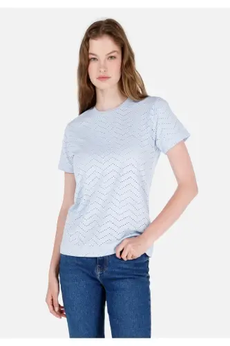 Blue women's T-shirt, short sleeve - 1