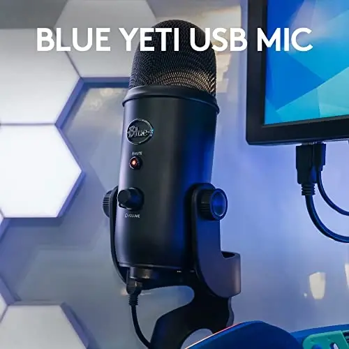 Blue Yeti Streaming Mikrofon to'plami, Kompyuter/Mac/PS4/PS5 uchun mikrofon bilan - 3