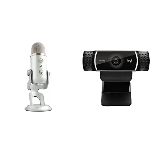 Blue Yeti USB mikrofon PC, Mac, oʻyin, yozuv, striming, podkast, studiya va kompyuter kondensator mikrofon + Logitech C922x Pro Stream veb-kamerasi - Kumush - 1