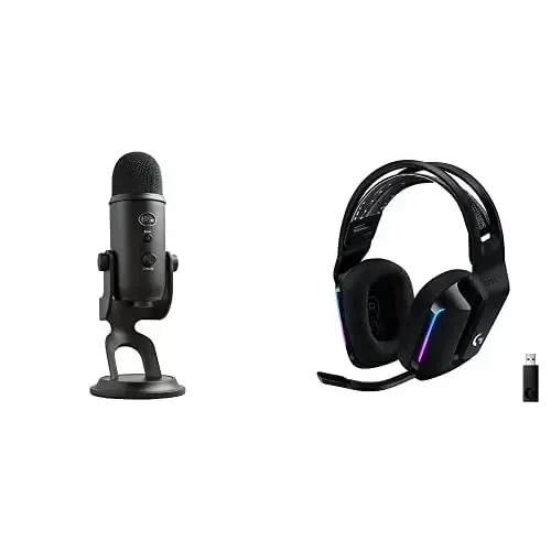 Blue Yeti USB микрофон с Blue VO!CE эффектами, 4 диаграммы направленности, Plug and Play – Blackout + Logitech G733 Lightspeed беспроводная игровая гарнитура с подвесным оголовьем - Black 