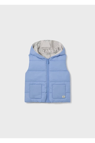 Blue/ecru baby boy reversible puffer vest - 1