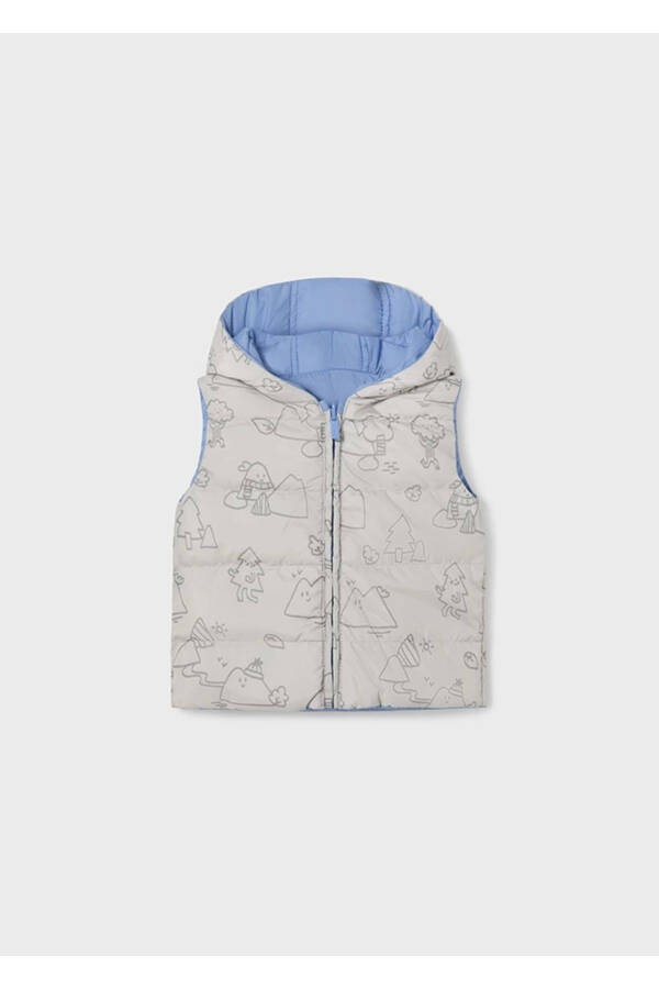 Blue/ecru baby boy reversible puffer vest - 2