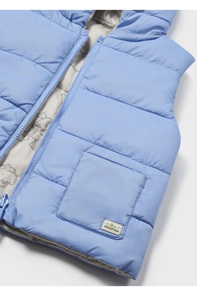 Blue/ecru baby boy reversible puffer vest - 3