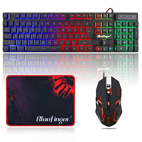 BlueFinger RGB Gaming Keyboard and Backlit Mouse Combo, USB Wired, LED Gaming Set for Laptop PC Computer Game and Work - 1