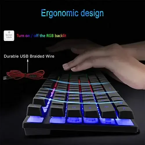 BlueFinger RGB Gaming Keyboard and Backlit Mouse Combo, USB Wired, LED Gaming Set for Laptop PC Computer Game and Work - 3