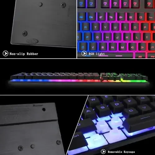 BlueFinger RGB Gaming Keyboard and Backlit Mouse Combo, USB Wired, LED Gaming Set for Laptop PC Computer Game and Work - 6