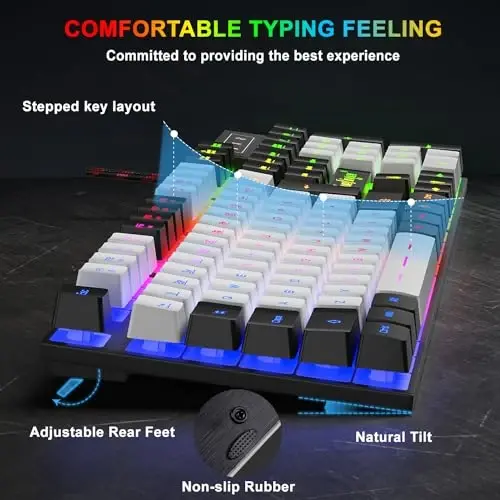 BlueFinger RGB Gaming Keyboard and Backlit Mouse Combo, USB Wired, LED Gaming Set for Laptop PC Computer Game and Work (Black & White) - 3
