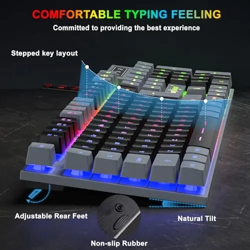 BlueFinger RGB Gaming klaviaturasi va yoritilgan sichqoncha kombinatsiyasi, USB simli, noutbuk kompyuter o'yini va ishlash uchun LED o'yin to'plami (kulrang va qora) - 3