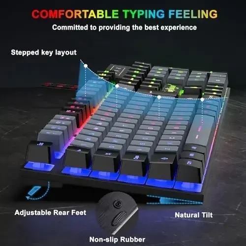 BlueFinger RGB oʻyin klaviaturasi va orqa yoritgichli sichqoncha kombinatsiyasi, USB simli, noutbuk kompyuter oʻyinlari va ishlash uchun LED oʻyin toʻplami (qora va kulrang) - 3